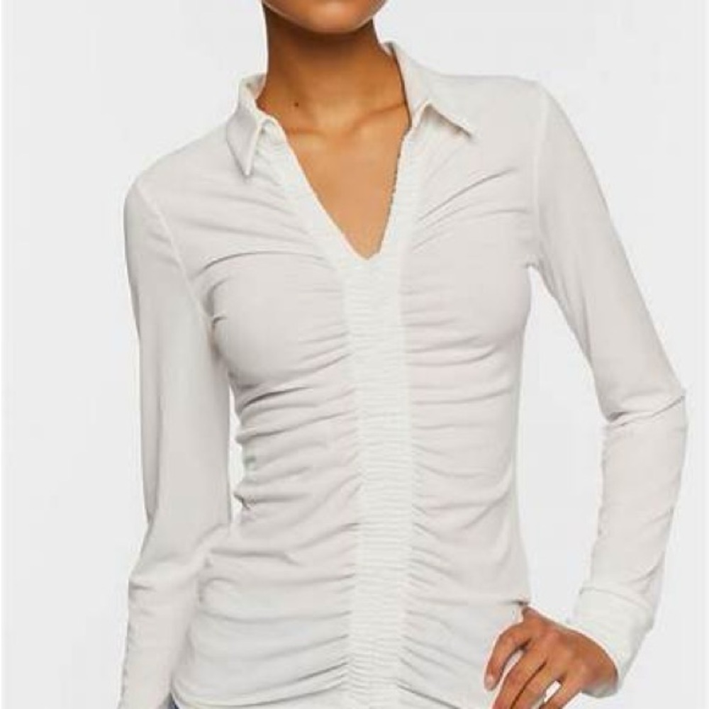NWT V-Neck Shirred Long-Sleeve Shirt